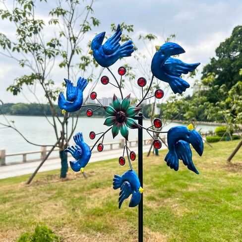 Wind Spinners for Yard and Garden, Metal Blue Bird Wind Spinners with Metal Stake, 48" Wind Spinner Yard Art Decor for Patio Lawn Garden in Saudi Arabia
