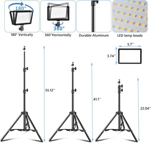 طقم إضاءة فيديو LED قطعتين، Kisportee محمول قابل للتعتيم 5600K USB LED ضوء تصوير مستمر مع حوامل ثلاثية و18 مرشح لون لاستوديوهات الصور، يوتيوب، تيك توك، تدفق الألعاب in Kuwait