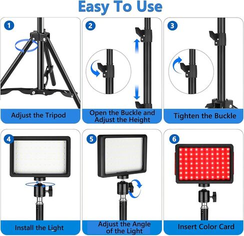طقم إضاءة فيديو LED قطعتين، Kisportee محمول قابل للتعتيم 5600K USB LED ضوء تصوير مستمر مع حوامل ثلاثية و18 مرشح لون لاستوديوهات الصور، يوتيوب، تيك توك، تدفق الألعاب in Kuwait