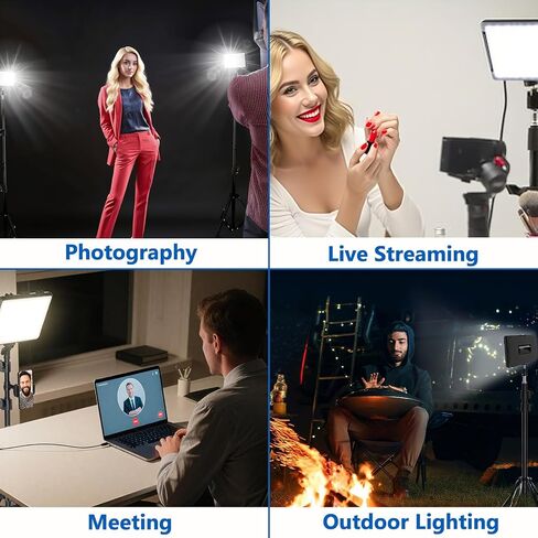 طقم إضاءة فيديو LED قطعتين، Kisportee محمول قابل للتعتيم 5600K USB LED ضوء تصوير مستمر مع حوامل ثلاثية و18 مرشح لون لاستوديوهات الصور، يوتيوب، تيك توك، تدفق الألعاب in Kuwait