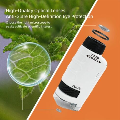 مجهر محمول 120x، مكبر جيب LED عالي الدقة مع تكبير 60x-120x - يعمل بالبطارية للاستخدام في الهواء الطلق، هواية منزلية، أداة تعليمية (أزرق) in Saudi Arabia