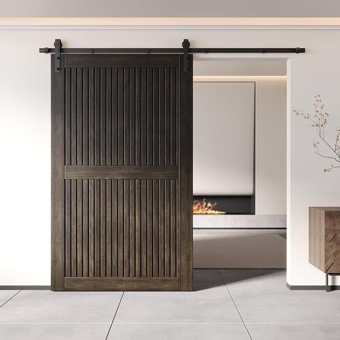 Homacer 50 in. x 80 in. Vertical Stripe Design Ebony Finished & Unassembled Pine Wood Barn Door (Interior Use Only) in Saudi Arabia