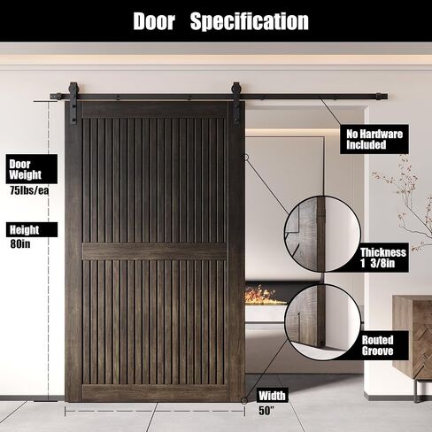 Homacer 50 in. x 80 in. Vertical Stripe Design Ebony Finished & Unassembled Pine Wood Barn Door (Interior Use Only) in Saudi Arabia