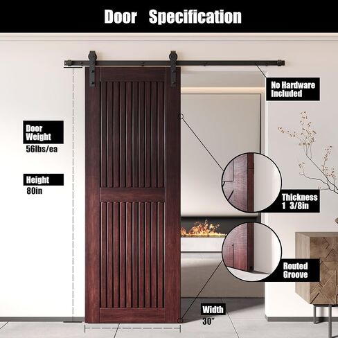 Homacer 48 in. x 80 in. Vertical Stripe Design Red Mahogany Finished & Unassembled Pine Wood Barn Door (Interior Use Only) in Saudi Arabia
