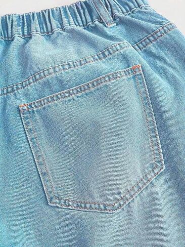 High Waist Wide Leg Jeans, Light Blue Denim, Elastic Waistband, Baggy Fit in Saudi Arabia