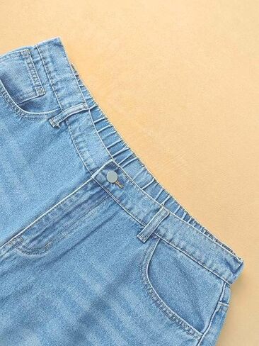 High Waist Wide Leg Jeans, Light Blue Denim, Elastic Waistband, Baggy Fit in Saudi Arabia
