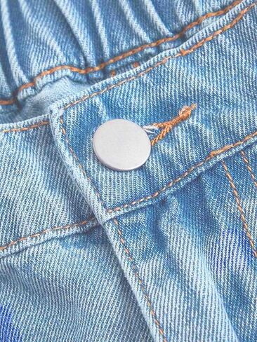 High Waist Wide Leg Jeans, Light Blue Denim, Elastic Waistband, Baggy Fit in Saudi Arabia