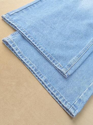High Waist Wide Leg Jeans, Light Blue Denim, Elastic Waistband, Baggy Fit in Saudi Arabia