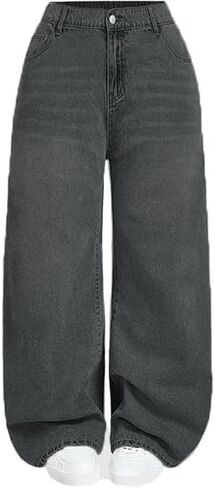High Waist Wide Leg Jeans, Light Blue Denim, Elastic Waistband, Baggy Fit in Saudi Arabia