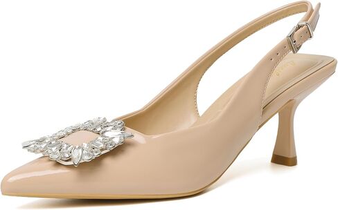 المرأة Slingback هريرة الكعوب مغلقة أشار تو فستان أحذية مع حجر الراين حفل زفاف مضخات براءات الاختراع والجلود التي يرجع تاريخها العمل in Kuwait