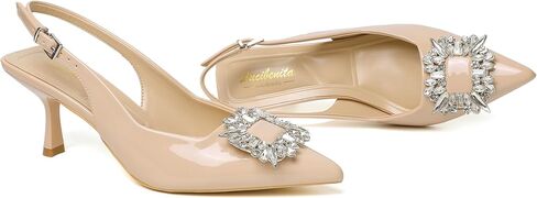 المرأة Slingback هريرة الكعوب مغلقة أشار تو فستان أحذية مع حجر الراين حفل زفاف مضخات براءات الاختراع والجلود التي يرجع تاريخها العمل in Kuwait