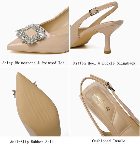 المرأة Slingback هريرة الكعوب مغلقة أشار تو فستان أحذية مع حجر الراين حفل زفاف مضخات براءات الاختراع والجلود التي يرجع تاريخها العمل in Kuwait