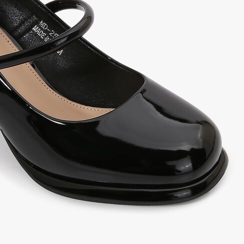 Women’s Patent Leather Block Heel Pumps, Chic Mary Jane Heels with Cushioned Insole & Gold Accent for Elegance and All-Day Comfort in Saudi Arabia