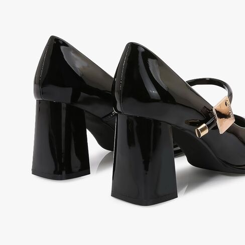 Women’s Patent Leather Block Heel Pumps, Chic Mary Jane Heels with Cushioned Insole & Gold Accent for Elegance and All-Day Comfort in Saudi Arabia