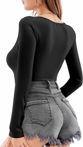 Bodysuit for Women Long Sleeve Shapewear Bodysuits Tummy Control Sexy Round Neck Body Suits Slimming Scoop Tops in Saudi Arabia