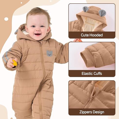 JiAmy Infant Snowsuit Baby Hooded Winter Clothes Baby Bear Outfit Zipper Romper Jumpsuit in Saudi Arabia