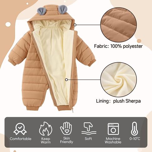 JiAmy Infant Snowsuit Baby Hooded Winter Clothes Baby Bear Outfit Zipper Romper Jumpsuit in Saudi Arabia