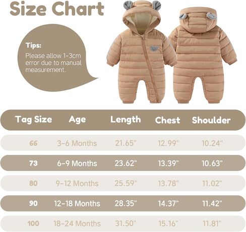 JiAmy Infant Snowsuit Baby Hooded Winter Clothes Baby Bear Outfit Zipper Romper Jumpsuit in Saudi Arabia