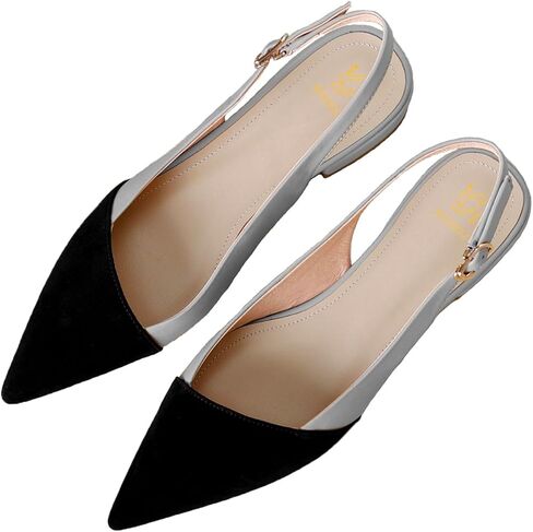 LEHOOR نساء Slingback الشقق قبعة اصبع القدم اثنين من لهجة أشار اصبع القدم مغلقة كعب مسطح الصنادل مضخات Colorblock مشبك حزام المرقعة الانزلاق على الصنادل الراحة أنيقة مكتب السيدات الصيف 4-11 M الولايات المتحدة in Kuwait