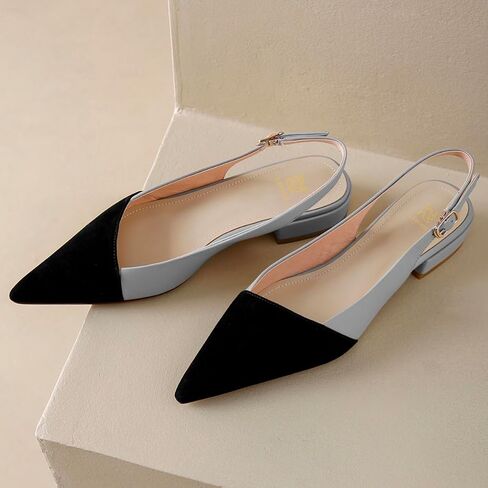 LEHOOR نساء Slingback الشقق قبعة اصبع القدم اثنين من لهجة أشار اصبع القدم مغلقة كعب مسطح الصنادل مضخات Colorblock مشبك حزام المرقعة الانزلاق على الصنادل الراحة أنيقة مكتب السيدات الصيف 4-11 M الولايات المتحدة in Kuwait