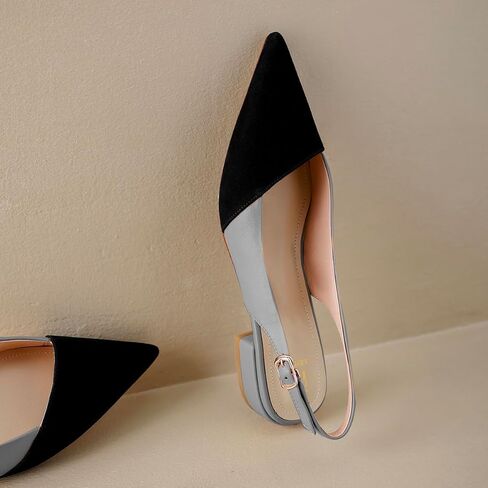 LEHOOR نساء Slingback الشقق قبعة اصبع القدم اثنين من لهجة أشار اصبع القدم مغلقة كعب مسطح الصنادل مضخات Colorblock مشبك حزام المرقعة الانزلاق على الصنادل الراحة أنيقة مكتب السيدات الصيف 4-11 M الولايات المتحدة in Kuwait