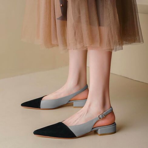 LEHOOR نساء Slingback الشقق قبعة اصبع القدم اثنين من لهجة أشار اصبع القدم مغلقة كعب مسطح الصنادل مضخات Colorblock مشبك حزام المرقعة الانزلاق على الصنادل الراحة أنيقة مكتب السيدات الصيف 4-11 M الولايات المتحدة in Kuwait