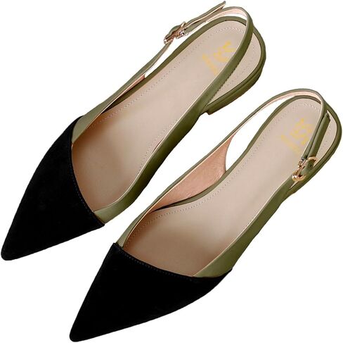 LEHOOR نساء Slingback الشقق قبعة اصبع القدم اثنين من لهجة أشار اصبع القدم مغلقة كعب مسطح الصنادل مضخات Colorblock مشبك حزام المرقعة الانزلاق على الصنادل الراحة أنيقة مكتب السيدات الصيف 4-11 M الولايات المتحدة in Kuwait