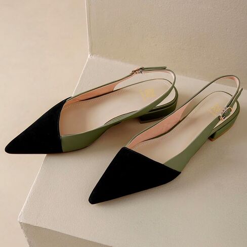 LEHOOR نساء Slingback الشقق قبعة اصبع القدم اثنين من لهجة أشار اصبع القدم مغلقة كعب مسطح الصنادل مضخات Colorblock مشبك حزام المرقعة الانزلاق على الصنادل الراحة أنيقة مكتب السيدات الصيف 4-11 M الولايات المتحدة in Kuwait