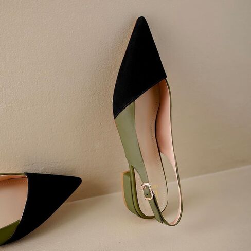 LEHOOR نساء Slingback الشقق قبعة اصبع القدم اثنين من لهجة أشار اصبع القدم مغلقة كعب مسطح الصنادل مضخات Colorblock مشبك حزام المرقعة الانزلاق على الصنادل الراحة أنيقة مكتب السيدات الصيف 4-11 M الولايات المتحدة in Kuwait