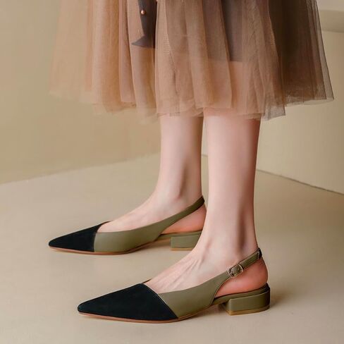 LEHOOR نساء Slingback الشقق قبعة اصبع القدم اثنين من لهجة أشار اصبع القدم مغلقة كعب مسطح الصنادل مضخات Colorblock مشبك حزام المرقعة الانزلاق على الصنادل الراحة أنيقة مكتب السيدات الصيف 4-11 M الولايات المتحدة in Kuwait