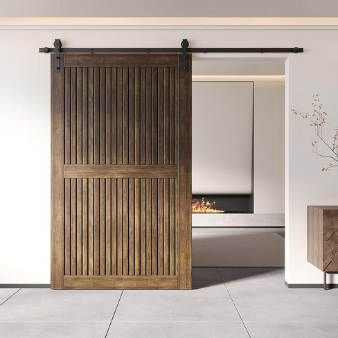Homacer 30 بوصة × 80 بوصة تصميم شريطي عمودي مصنوع من خشب الجوز الداكن وغير مجمع باب الحظيرة من خشب الصنوبر (للاستخدام الداخلي فقط) in Kuwait