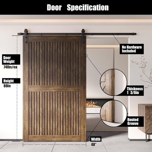 Homacer 30 بوصة × 80 بوصة تصميم شريطي عمودي مصنوع من خشب الجوز الداكن وغير مجمع باب الحظيرة من خشب الصنوبر (للاستخدام الداخلي فقط) in Kuwait