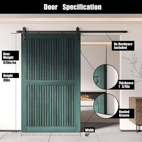 Homacer 36 بوصة × 80 بوصة تصميم شريط عمودي باب الحظيرة من خشب الصنوبر الملكي ومفكك (للاستخدام الداخلي فقط) in Kuwait