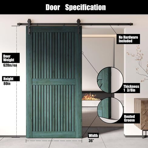 Homacer 36 بوصة × 80 بوصة تصميم شريط عمودي باب الحظيرة من خشب الصنوبر الملكي ومفكك (للاستخدام الداخلي فقط) in Kuwait