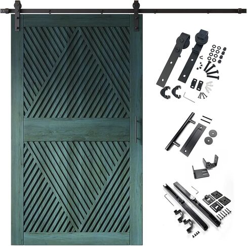 Homacer Royal Pine 50 in. x 84 in. Diamond Design Barn Door with Non-Bypass Installation Hardware Kit, 9ft Track, Interior use only in Saudi Arabia