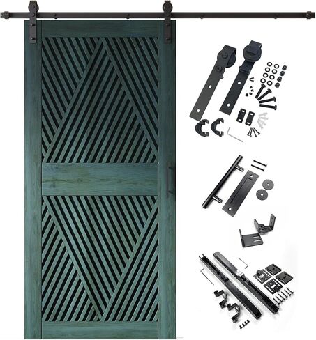 Homacer Royal Pine 50 in. x 84 in. Diamond Design Barn Door with Non-Bypass Installation Hardware Kit, 9ft Track, Interior use only in Saudi Arabia