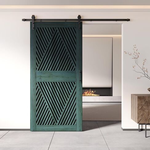 Homacer Royal Pine 50 in. x 84 in. Diamond Design Barn Door with Non-Bypass Installation Hardware Kit, 9ft Track, Interior use only in Saudi Arabia