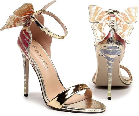 Women's Gold Sparkly Stiletto Heels - Butterfly Back Open Toe Ankle Strap Dress Sandals, Sexy High Heel Pumps for Party Wedding Evening Prom in Kuwait