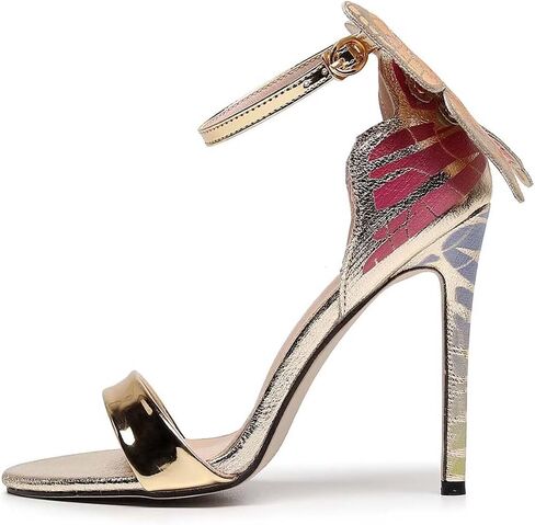 Women's Gold Sparkly Stiletto Heels - Butterfly Back Open Toe Ankle Strap Dress Sandals, Sexy High Heel Pumps for Party Wedding Evening Prom in Kuwait