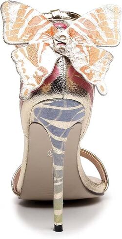 Women's Gold Sparkly Stiletto Heels - Butterfly Back Open Toe Ankle Strap Dress Sandals, Sexy High Heel Pumps for Party Wedding Evening Prom in Kuwait