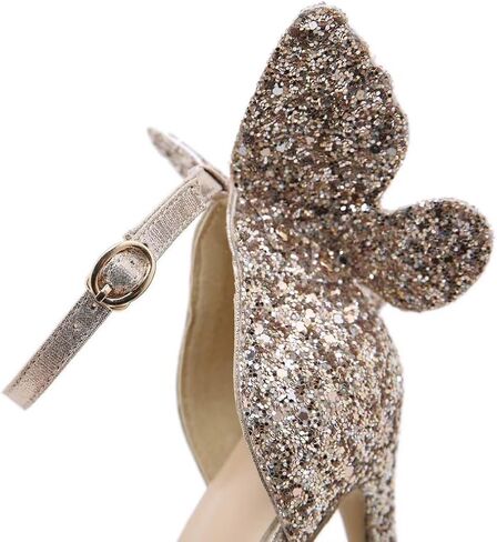 Women's Gold Sparkly Stiletto Heels - Butterfly Back Open Toe Ankle Strap Dress Sandals, Sexy High Heel Pumps for Party Wedding Evening Prom in Saudi Arabia