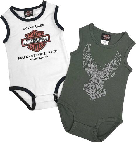 Harley-Davidson Baby Boys' 2-Pack Infant Sleeveless Bodysuit Set - White/Green in Saudi Arabia