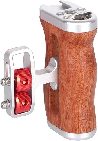 Left Right Universal Camera Cage Wooden Side Handle, Ergonomic Side Hand Grip for Rabbit Cage, with Cold Shoe Mount and 1/4" / 3/8" Screw Hole, Built-in Magnetic Wrench Accessories (Silvery) in Saudi Arabia