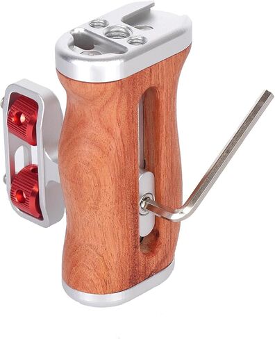 Left Right Universal Camera Cage Wooden Side Handle, Ergonomic Side Hand Grip for Rabbit Cage, with Cold Shoe Mount and 1/4" / 3/8" Screw Hole, Built-in Magnetic Wrench Accessories (Silvery) in Saudi Arabia