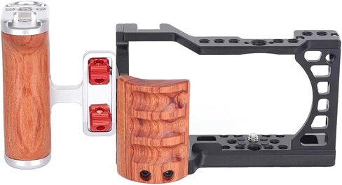Left Right Universal Camera Cage Wooden Side Handle, Ergonomic Side Hand Grip for Rabbit Cage, with Cold Shoe Mount and 1/4" / 3/8" Screw Hole, Built-in Magnetic Wrench Accessories (Silvery) in Saudi Arabia
