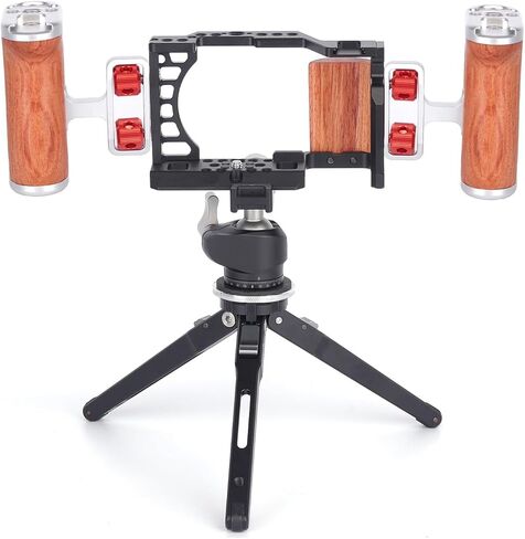 Left Right Universal Camera Cage Wooden Side Handle, Ergonomic Side Hand Grip for Rabbit Cage, with Cold Shoe Mount and 1/4" / 3/8" Screw Hole, Built-in Magnetic Wrench Accessories (Silvery) in Saudi Arabia