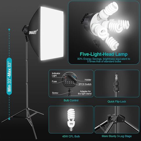EMART 7 x 10ft Backdrop Support System with Sand Bag, Photography Lighting Kit with 45W CFL Bulb*12, 6 * 9ft Backdrop *3, Umbrellas&Softbox Lighting Kit for Studio Recording, Portrait&Video Shooting in Saudi Arabia