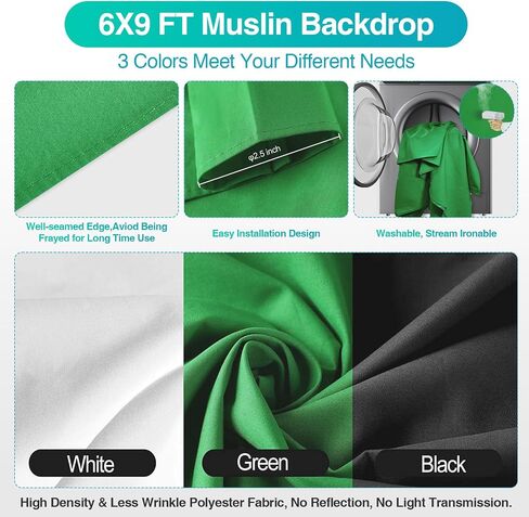 EMART 7 x 10ft Backdrop Support System with Sand Bag, Photography Lighting Kit with 45W CFL Bulb*12, 6 * 9ft Backdrop *3, Umbrellas&Softbox Lighting Kit for Studio Recording, Portrait&Video Shooting in Saudi Arabia