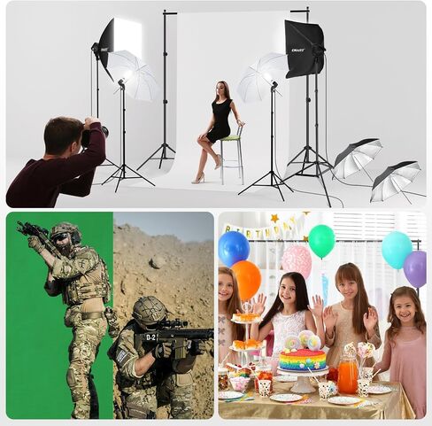 EMART 7 x 10ft Backdrop Support System with Sand Bag, Photography Lighting Kit with 45W CFL Bulb*12, 6 * 9ft Backdrop *3, Umbrellas&Softbox Lighting Kit for Studio Recording, Portrait&Video Shooting in Saudi Arabia