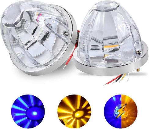 2PCS Dual Color Big LED Watermelon Lights, 3 Inch Clear Lens Yellow White 5W LED Side Marker Turn Signal Lights with Bezel for F-reightliner K-enworth P-eterbilt Trailer Semi Trucks in Kuwait